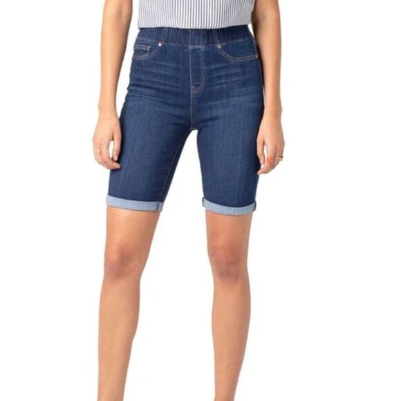 Liverpool Chloe Bermuda Pull On Stretch Jean Shorts Size 2 26 Blue Rolled - Picture 1 of 9